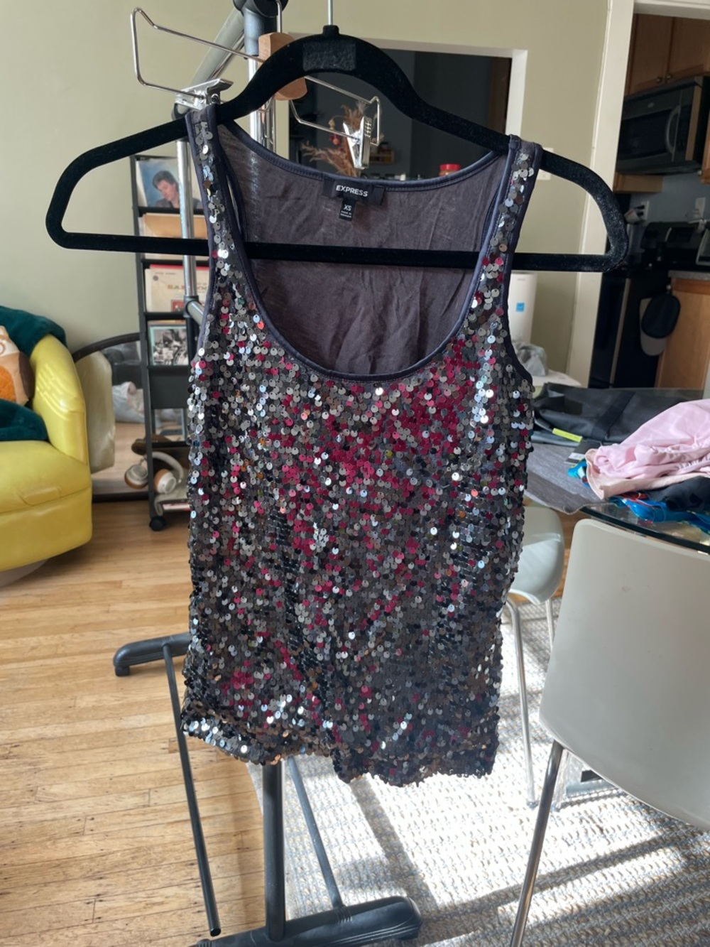 Express Black and Silver Sequin Tank Top early 2010’s